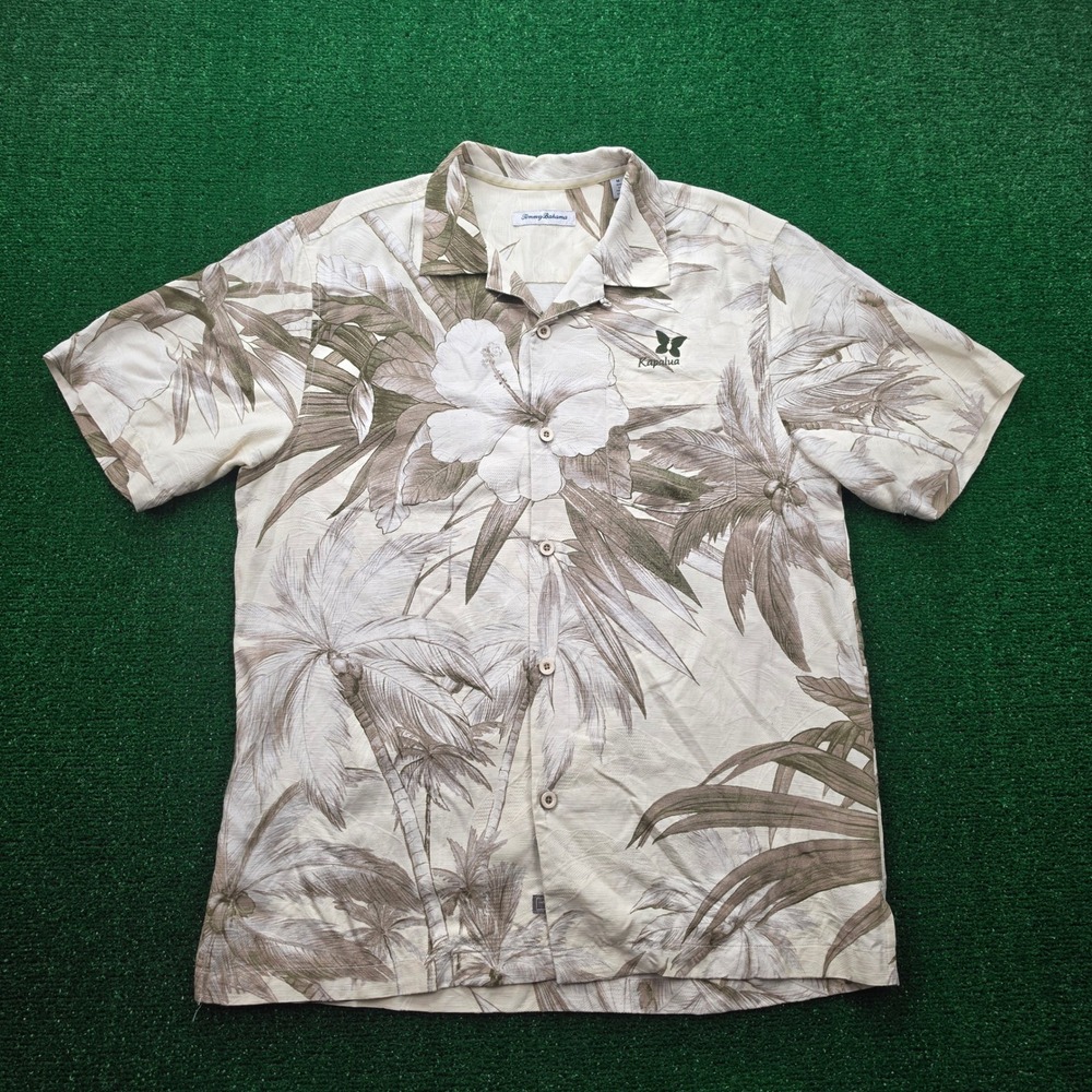 Tommy Bahama Kapalua Resort 100% Silk Hawaiian Camp Shirt Mens Medium Hibiscus
